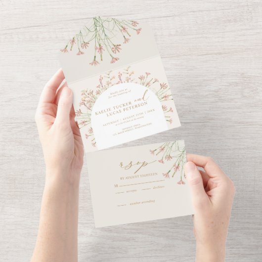 エレガントチャーム野結婚花 オールインワン招待状 (貼ってはがせる)