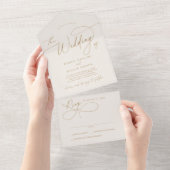 エレガントチャームRSVPアイボリーと金ゴールド結婚 オールインワン招待状 (貼ってはがせる)