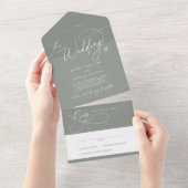 エレガントチャームRSVPダーク結婚セージ オールインワン招待状 (貼ってはがせる)