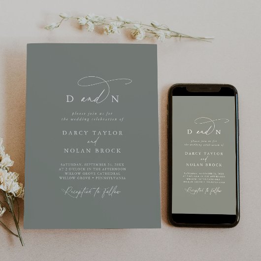 エレガントチャームSageフォト結婚式招待状RSVP 招待状