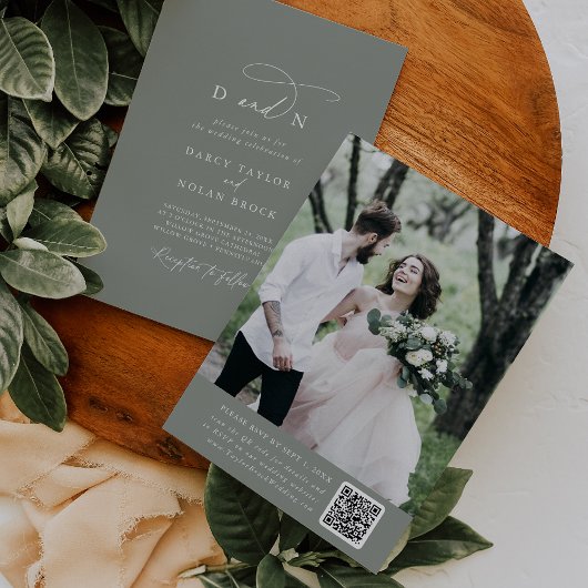 エレガントチャームSageフォト結婚式招待状RSVP 招待状