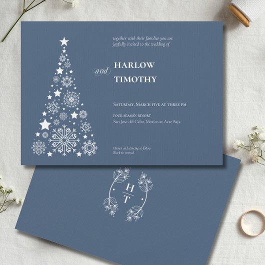 エレガントツリーウィンターホリデーフローラクレスト結婚ズ 招待状