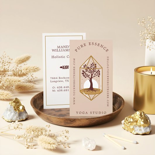 エレガントツリーオブライフクリスタルホリスティックコーチデザイン 名刺