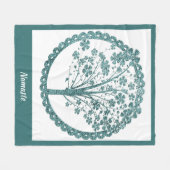 エレガントツリーオブライフブルーグリッターナマステ フリースブランケット (正面(横))