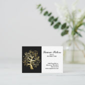 エレガントツリーオブライフヨガインストラクターブラック金ゴールド 名刺 (スタンド正面)