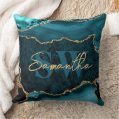 エレガントティール(緑がかった色)およびフェイク金ゴールドグリッター大理石瑪瑙 クッション (ブランケット)