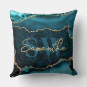 エレガントティール(緑がかった色)およびフェイク金ゴールドグリッター大理石瑪瑙 クッション (裏面)
