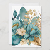 エレガントティール（緑がかった色）および金ゴールドフローラ結婚の 招待状 (裏面)