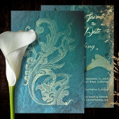 エレガントティール（緑がかった色）および金ゴールドヴィンテージフローラ結婚の セーブザデート