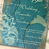 エレガントティール（緑がかった色）および金ゴールドヴィンテージフローラ結婚の セーブザデート