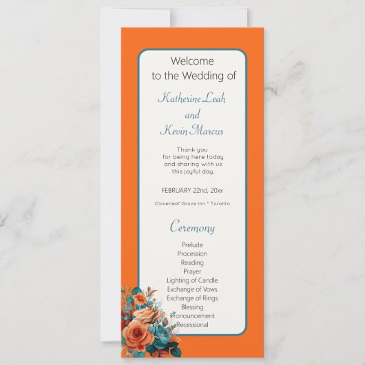 エレガントティール(緑がかった色)とオレンジのフローラ結婚の式 (正面)