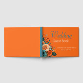 エレガントティール（緑がかった色）とオレンジ色のフローラ結婚ズ ゲストブック (全面)