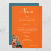 エレガントティール（緑がかった色）とオレンジ色のフローラ結婚ズ メニュー (正面/裏面)