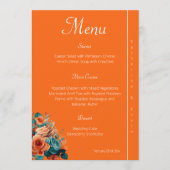 エレガントティール（緑がかった色）とオレンジ色のフローラ結婚ズ メニュー (正面)