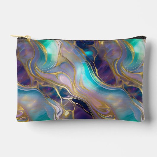 エレガントティール（緑がかった色）とパープルオパール石を持つ金ゴールド アクセサリーポーチ (正面)