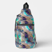 エレガントティール（緑がかった色）とパープルオパール石を持つ金ゴールド スリングバッグ (正面)