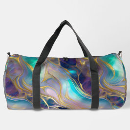 エレガントティール（緑がかった色）とパープルオパール石を持つ金ゴールド ダッフルバッグ