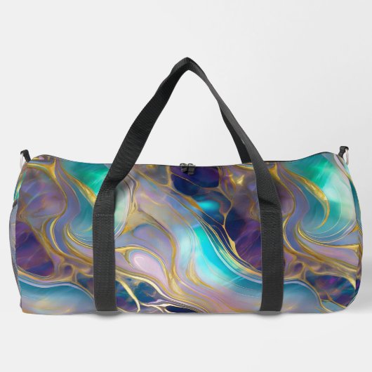 エレガントティール（緑がかった色）とパープルオパール石を持つ金ゴールド ダッフルバッグ (裏面)