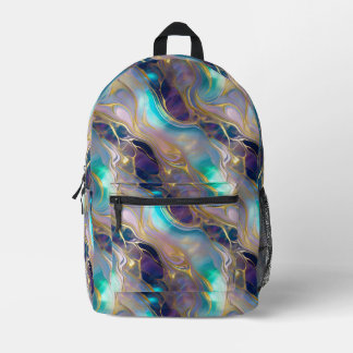 エレガントティール（緑がかった色）とパープルオパール石を持つ金ゴールド プリントバックパック