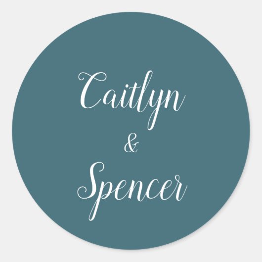 エレガントティール(緑がかった色)と白結婚の封筒用シール ラウンドシール (正面)