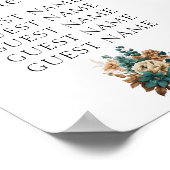 エレガントティール（緑がかった色）と金ゴールドのフローラ結婚の座席表 ポスター (角)