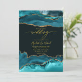 エレガントティール（緑がかった色）と金ゴールドアゲー結婚トのQRコード 招待状 (スタンド正面)