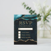 エレガントティール（緑がかった色）と金ゴールドフェイクグリッター大理石瑪瑙 出欠カード (スタンド正面)