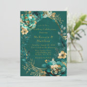 エレガントティール（緑がかった色）と金ゴールドフローラのお祝いI 招待状 (スタンド正面)