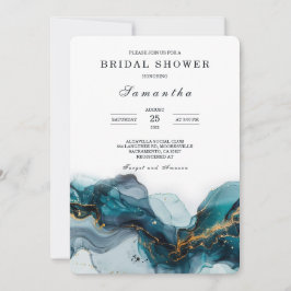 エレガントティール（緑がかった色）と金ゴールドマーブルブライダルシャワー 招待状