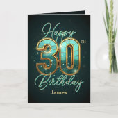 エレガントティール(緑がかった色)と金ゴールドメタリック30歳の誕生日 カード (正面)