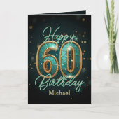 エレガントティール（緑がかった色）と金ゴールドメタリック60誕生日 カード (正面)