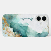 エレガントティール(緑がかった色)と金ゴールド抽象芸術水色 Case-Mate iPhoneケース (裏面 (横))