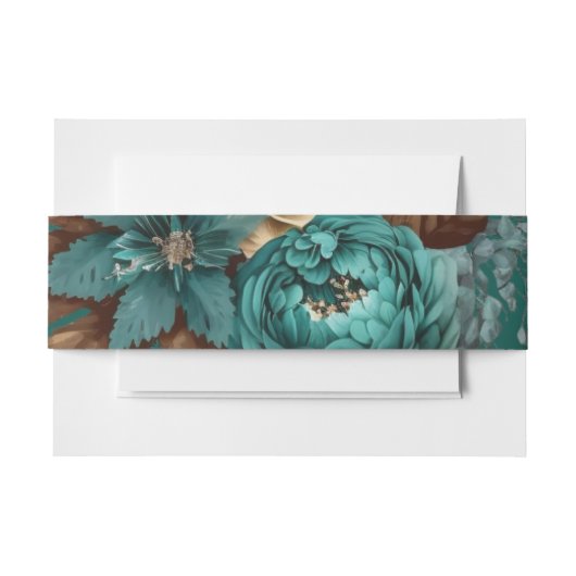 エレガントティール(緑がかった色)と金ゴールド水色フローラ結婚ズ 招待状ベリーバンド (正面例)