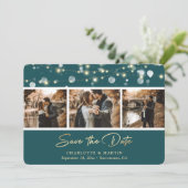 エレガントティール(緑がかった色)と金ゴールド結婚の写真の日付を保存 セーブザデート (スタンド正面)