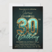 エレガントティール(緑がかった色)と金ゴールド30歳の誕生日お祝い 招待状 (正面)