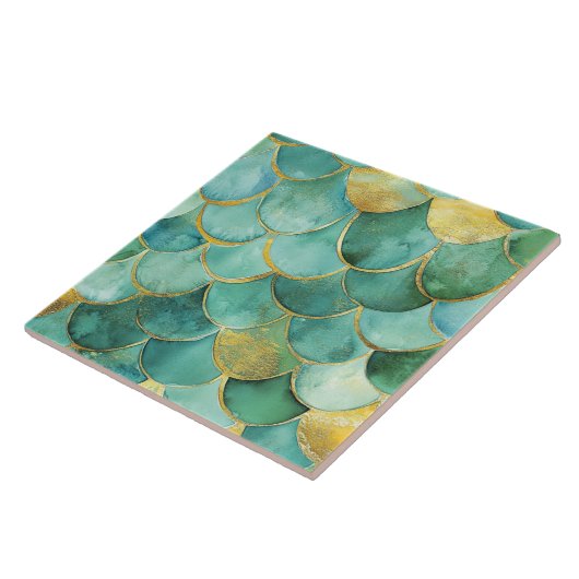 エレガントティール（緑がかった色）はかりで測金ゴールドの人魚 タイル (側面)
