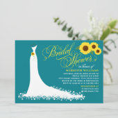 エレガントティール(緑がかった色)ひま結婚フラワーズガウンブライダルシャワー 招待状 (スタンド正面)