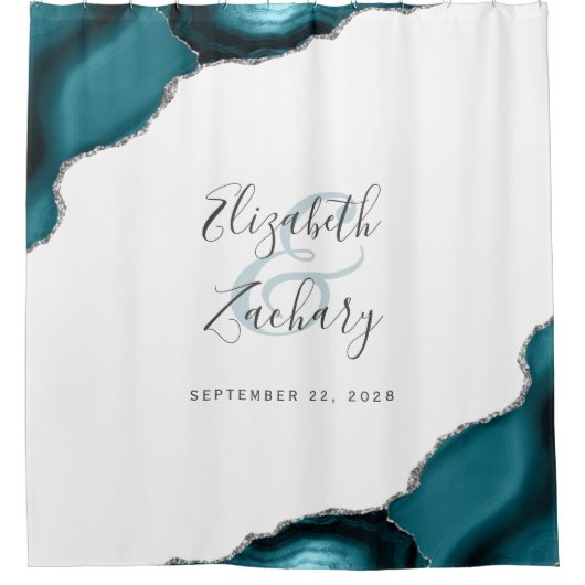 エレガントティール(緑がかった色)アガテ銀の新しい名結婚前 シャワーカーテン (正面)