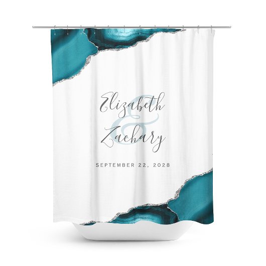 エレガントティール(緑がかった色)アガテ銀の新しい名結婚前 シャワーカーテン