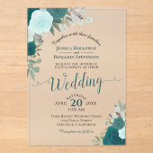 エレガントティール（緑がかった色）&アクアウォーターバラボホ結婚ズ アクリル招待状 (正面)