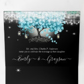 エレガントティール（緑がかった色）アクアハートリーフ結婚ツリー 三つ折り招待状 (内部最初)