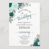 エレガントティール(緑がかった色)&アクアボホフローラ結婚式 プログラム (正面)