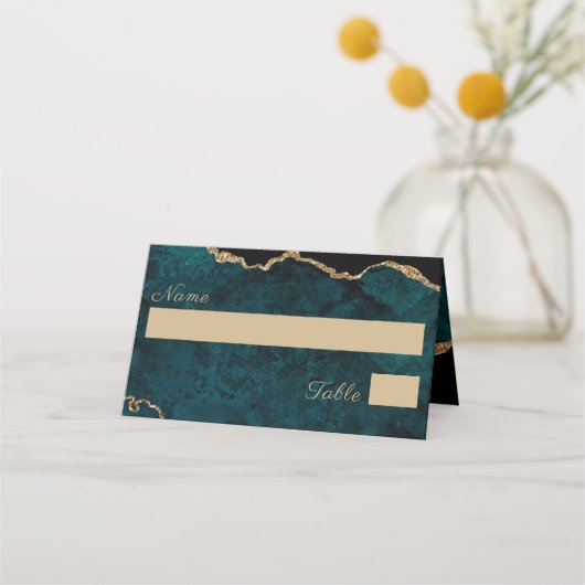 エレガントティール（緑がかった色）アクア結婚ゲート プレイスカード (正面)