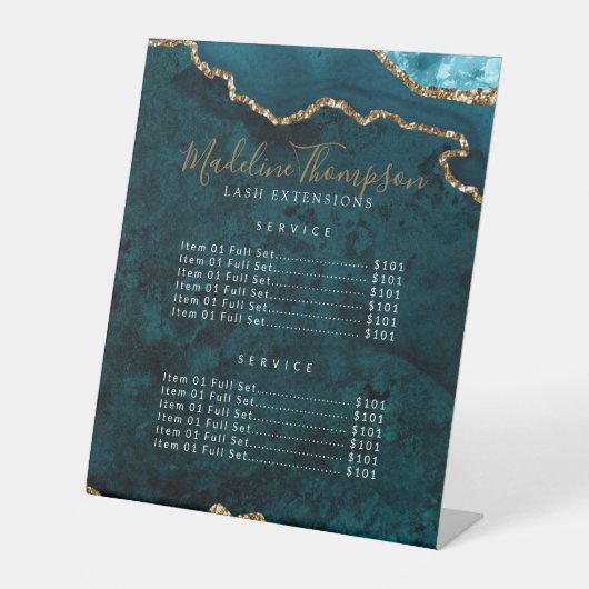 エレガントティール(緑がかった色)アゲートジオードマーブルサービス価格 台座サイン (正面)