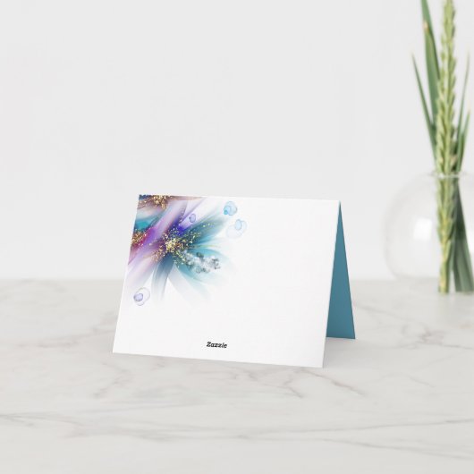 エレガントティール（緑がかった色）アメジスト抽象芸術フローラ サンキューカード (裏面)