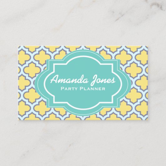 エレガントティール（緑がかった色）イエロークローバーパーティープランナー 名刺 (正面)