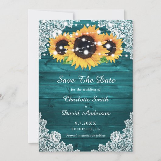 エレガントティール（緑がかった色）ウッ素朴ドレースサンフラワー セーブザデート (正面)