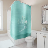 エレガントティール(緑がかった色)カスタムモノグラム名フラワー シャワーカーテン (インサイチュ)