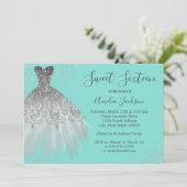 エレガントティール（緑がかった色）ガウンSweet sixteen招待状 招待状 (スタンド正面)