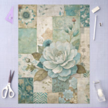 エレガントティール（緑がかった色）ガーリーコテージコアフローラティッシュペーパー